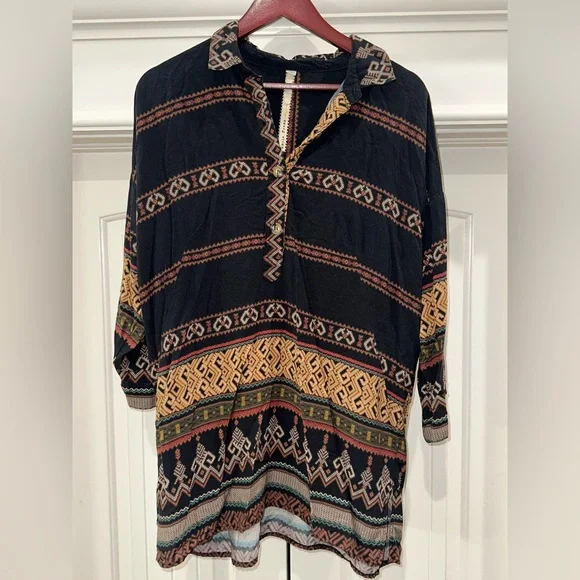 Uncle Frank Multi-Color Tribal Popover Top Tunic Blouse | Size Large - Picture 1 of 4